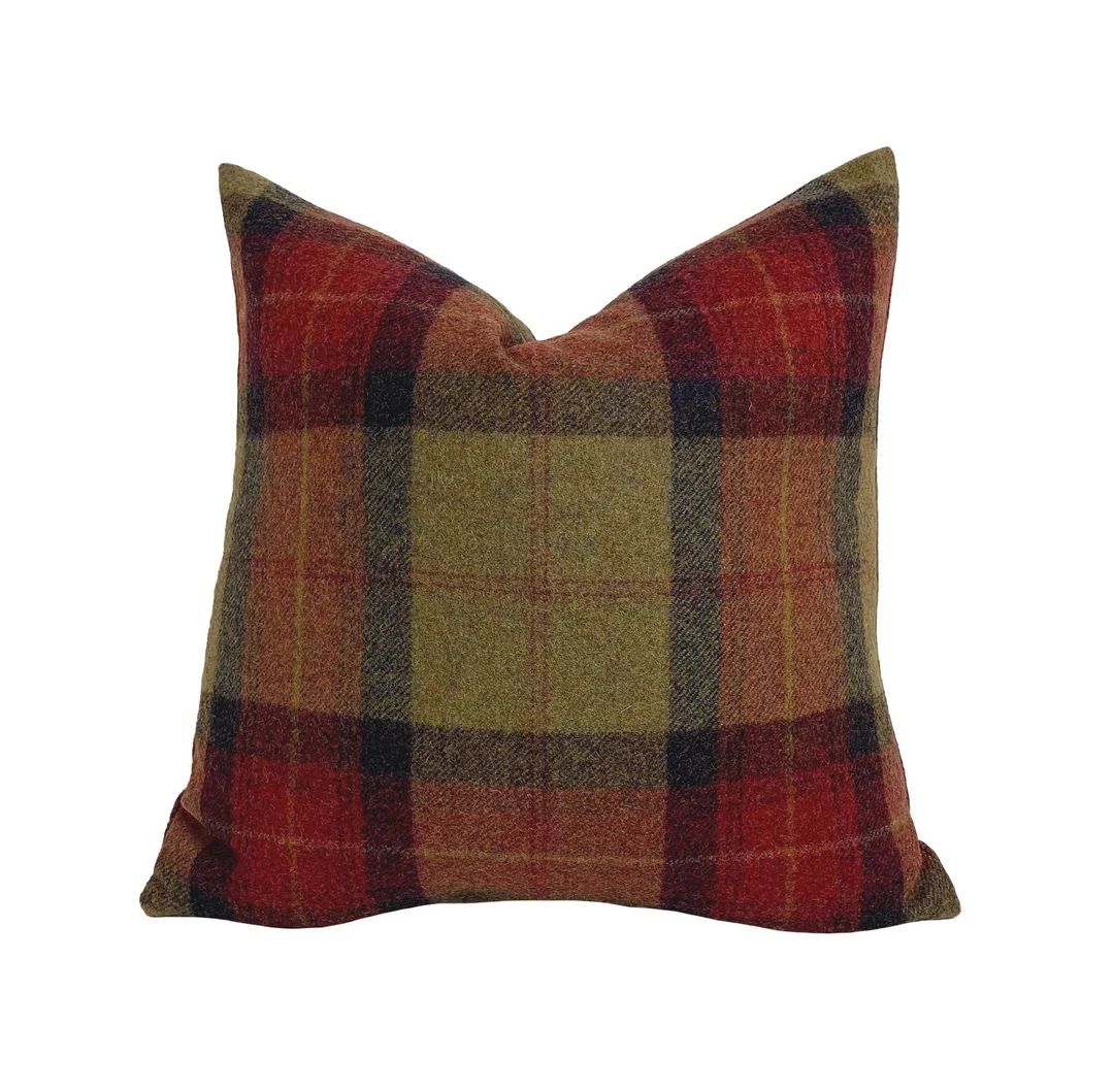 Abraham Moon - Skye - Claret - 100% Pure New Wool Plaid Cushion Cover - Handmade Throw Pillow - D... | Etsy (US)