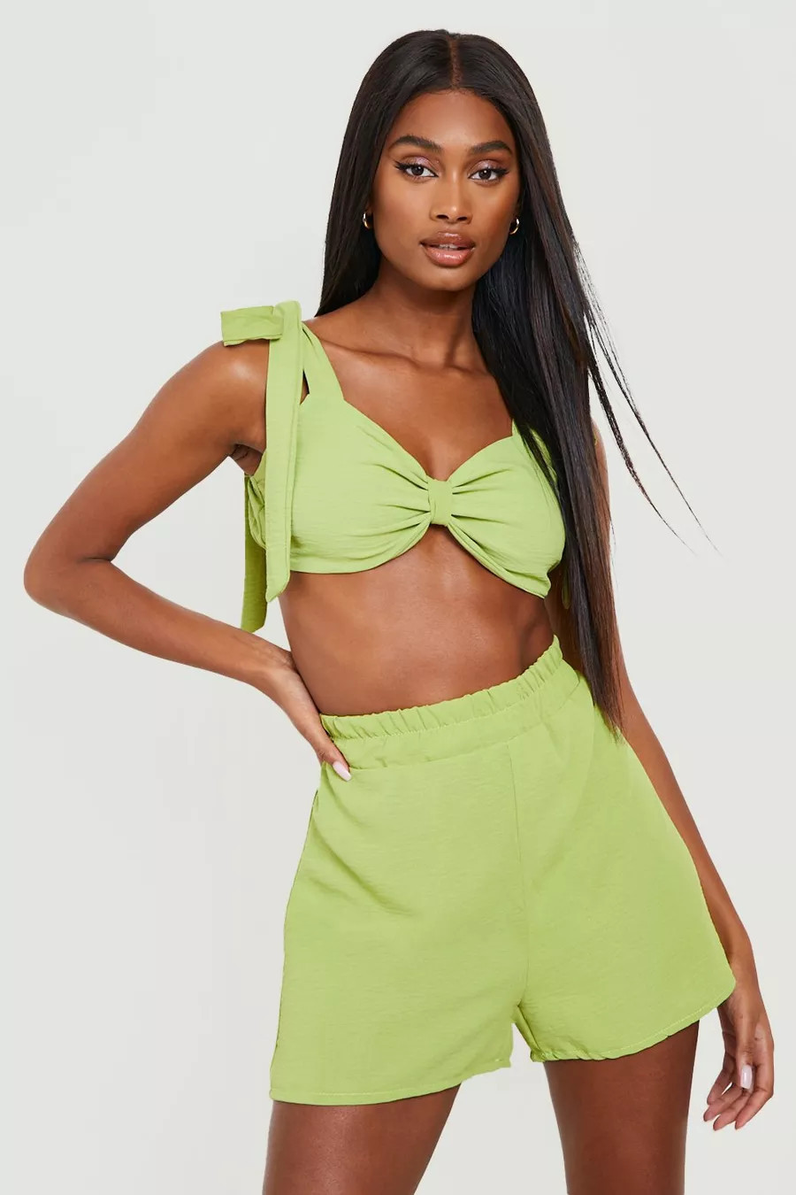 Textured Knot Bralette & Flippy Shorts | Boohoo.com (US & CA)