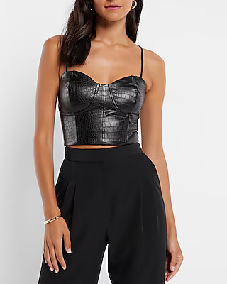 Body Contour Croc Faux Leather Corset Cropped Top | Express
