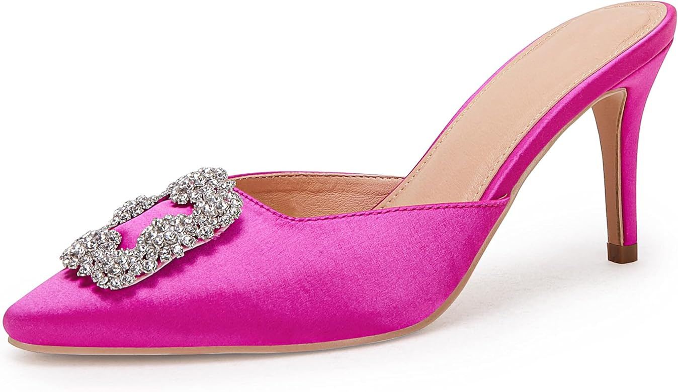 Coutgo Womens Pointed Toe Mule Sandals with Rhinestone Stiletto High Heel Bridal Evening Party We... | Amazon (US)