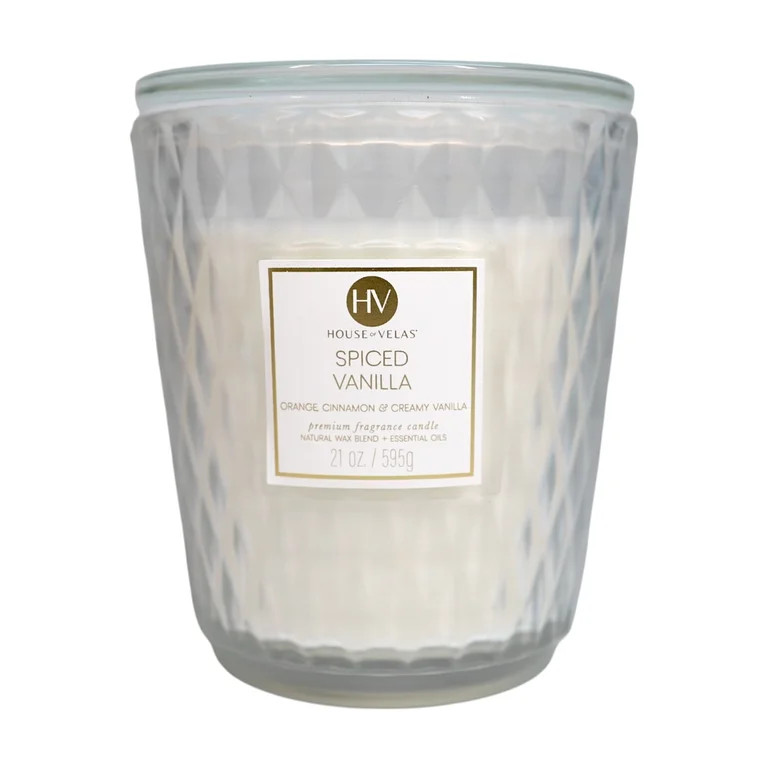 House of Velas Diamante Candle Collection, 21 oz, 3 Cotton Wicks, Spiced Vanilla, Large Glass Jar | Walmart (US)