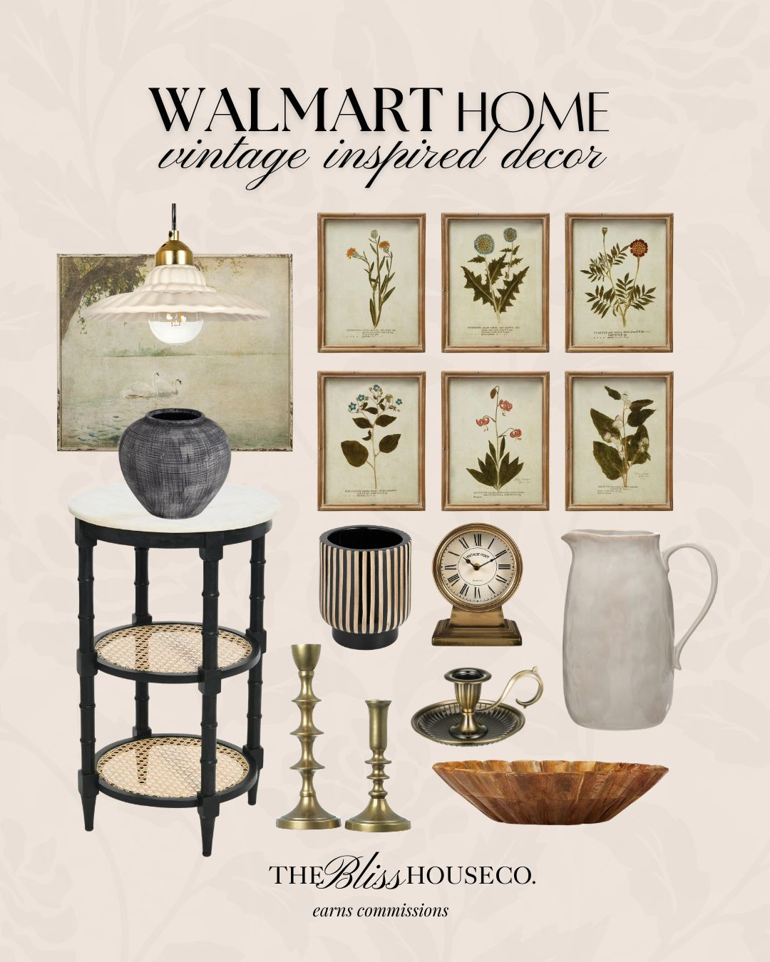Vintage-inspired finds from Walmart Home. 🤎 Antique brass accents, botanical wall art, woven textures and classic silhouettes that give that collected, timeless feel without the antique store price tag.

Walmart home decor, vintage inspired decor, antique brass candlesticks, botanical wall art set, traditional home styling, woven rattan side table, classic table lamp, vintage style clock, neutral home accents, old world decor, timeless traditional interiors, affordable designer look for less, curated layered home styling, warm neutral decor ideas. 

 #LTKHome