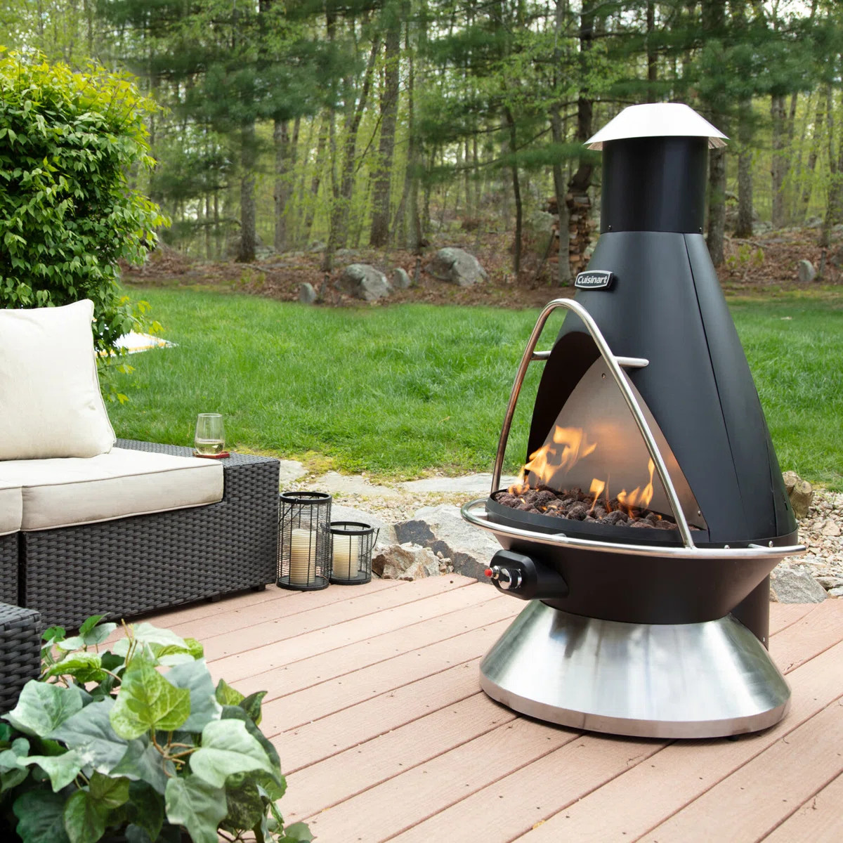 Cuisinart Chimenea Propane Fire Pit, 40,000 BTU Coated Steel Outdoor Propane Heater with Lava Roc... | Wayfair North America