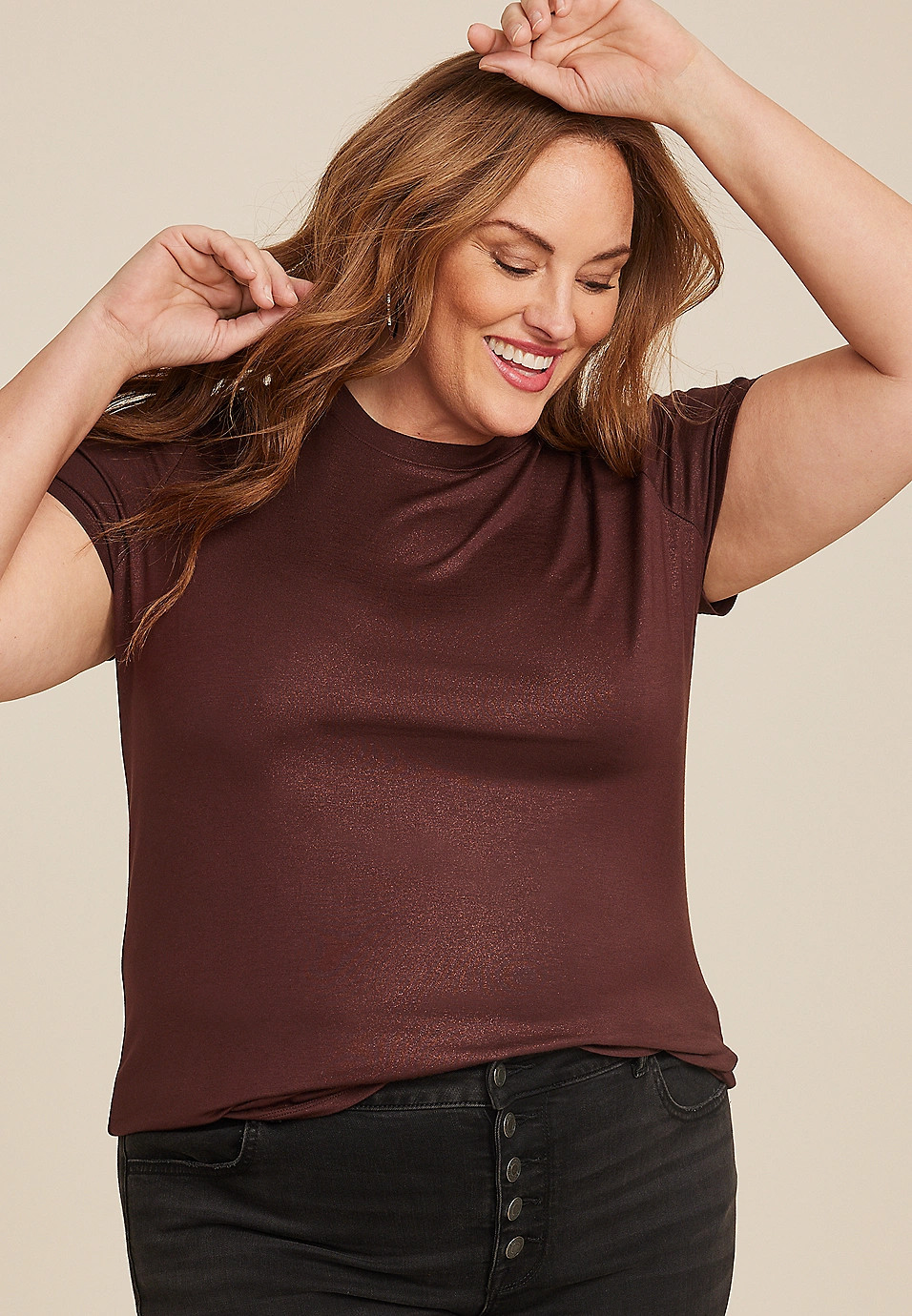 Plus Size 24/7 Kennedy Metallic Crew Neck Tee | Maurices