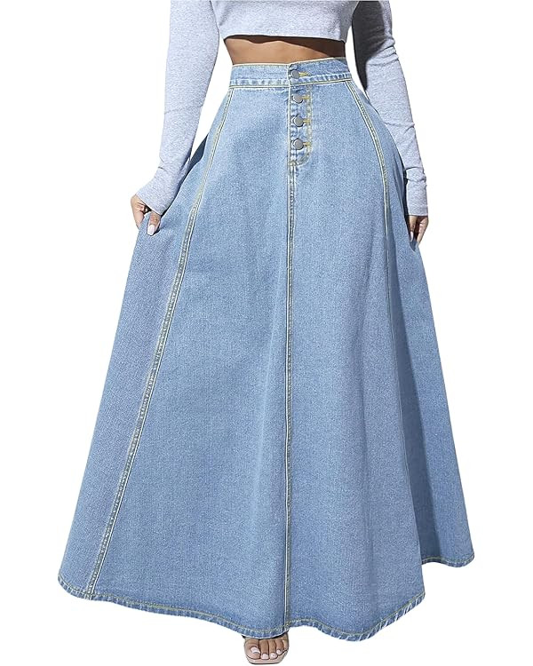 ebossy Long Jean Skirts Denim Maxi Skirts | Amazon (US)