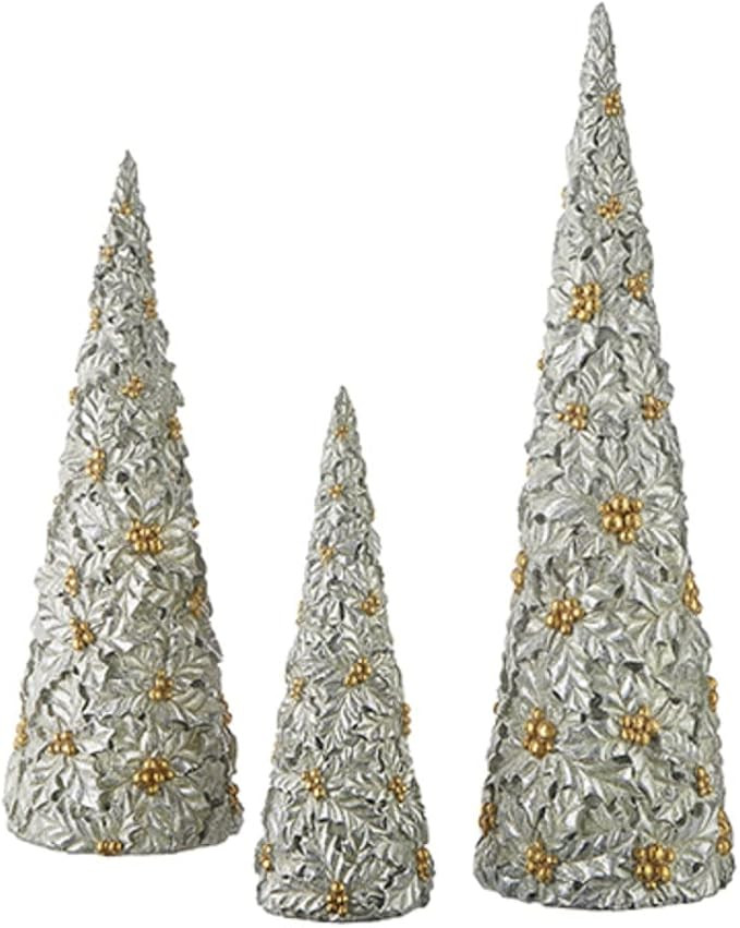 RAZ Imports 2022 City of Lights 17.5" Holly Patterned Pewter Cone Tree, Set of 3 | Amazon (US)