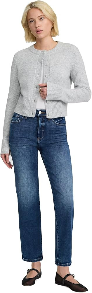 EXPRESS Women’s Straight Ankle Jeans – High Rise Figure-Balancing Stretch Denim – Medium Wa... | Amazon (US)