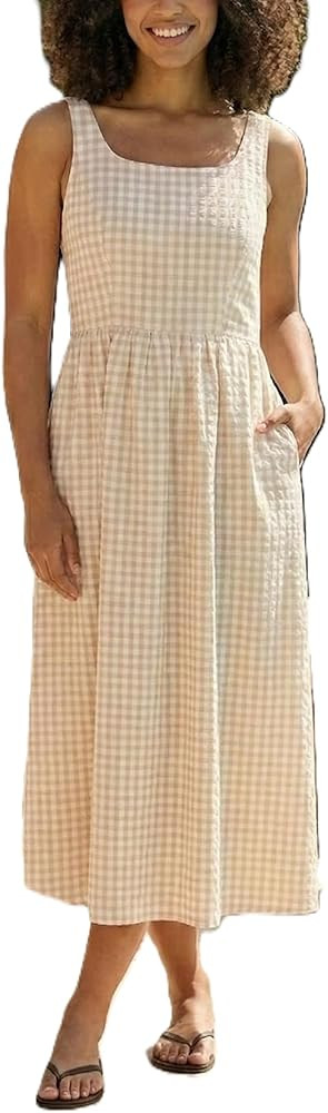 Women's Casual Sleeveless Gingham Print Maxi Dress with Pockets | Amazon (US)