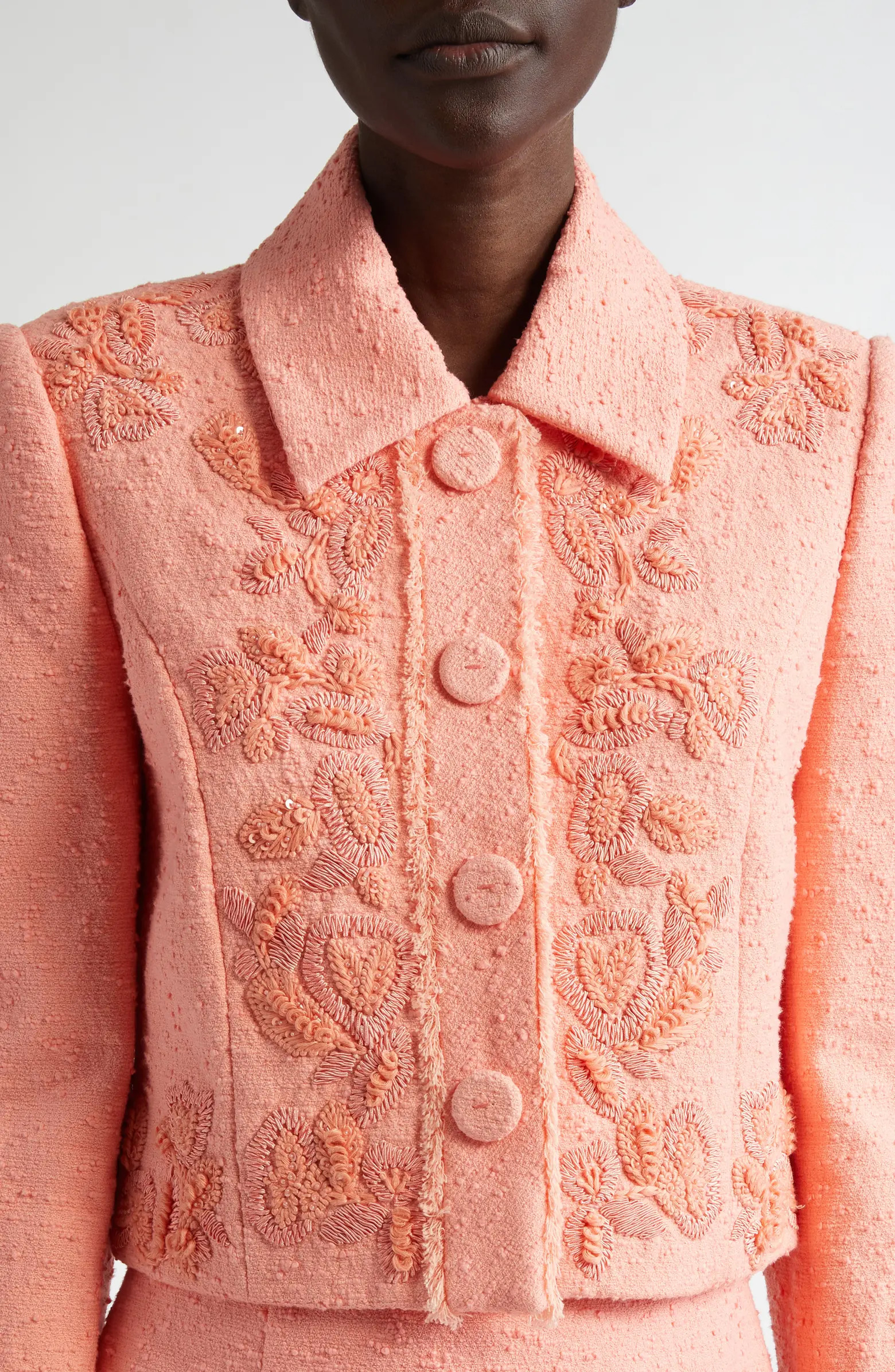 Carolina Herrera Embellished Slub Cotton & Linen Blend Crop Jacket | Nordstrom | Nordstrom