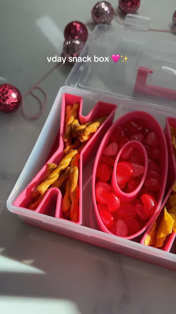 Valentines Snackle Box! 🎀✨🩷 I filled mine with a mixture of salty + sweet snacks: Dot’s pretzels, jolly rancher jelly hearts, mini cool ranch doritos and peanut m&m’s! 

Snack box, snackle box, valentines,  alenitnes day 

#LTKWatchNow #LTKParties #LTKFindsUnder50