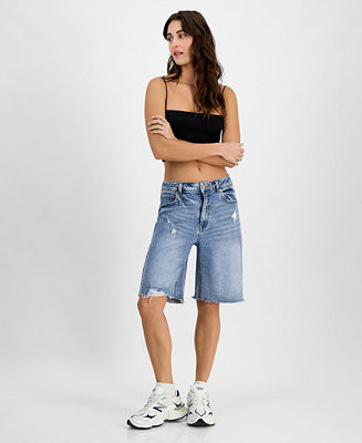 Juniors' High-Rise Baggy Denim Jorts | Macy's