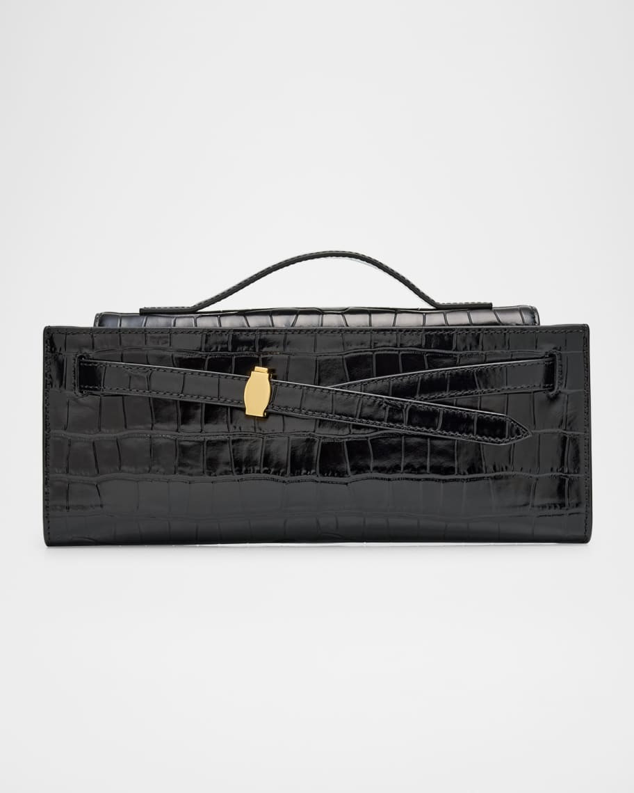 Veronica Beard Dash Croc-Embossed Leather Clutch Bag | Neiman Marcus