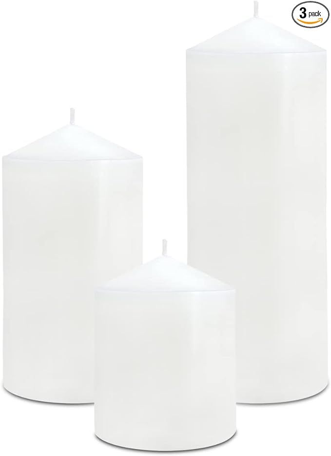 HOSVOT Set of 3 White Pillar Candles 3 x 4, 6, and 8 inches, Large Pillar Candles,Large Decorativ... | Amazon (US)