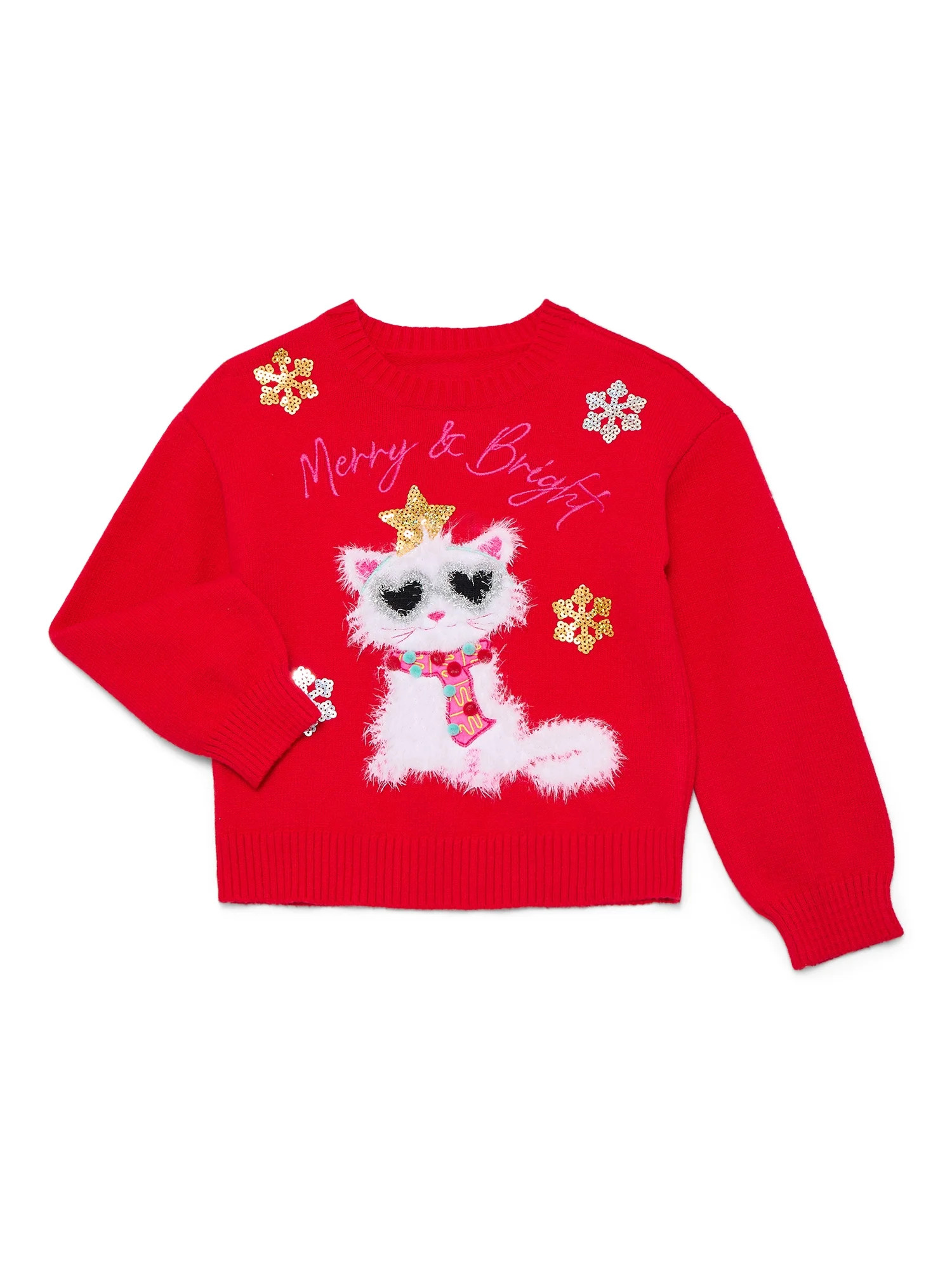 Holiday Time Girls Long Sleeve Christmas Sweater, Sizes 4-18 & Plus | Walmart (US)