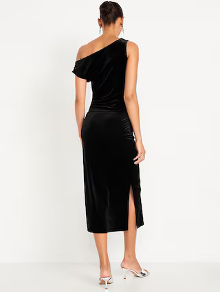 High-Waisted Ruched Velvet Midi Skirt | Old Navy (US)