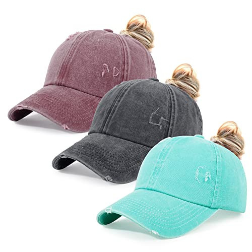 HH HOFNEN Ponytail Hats Womens Washed Distressed Baseball Cap High Ponycaps Cotton Dad Hat with Ponytail Hole | Amazon (US)