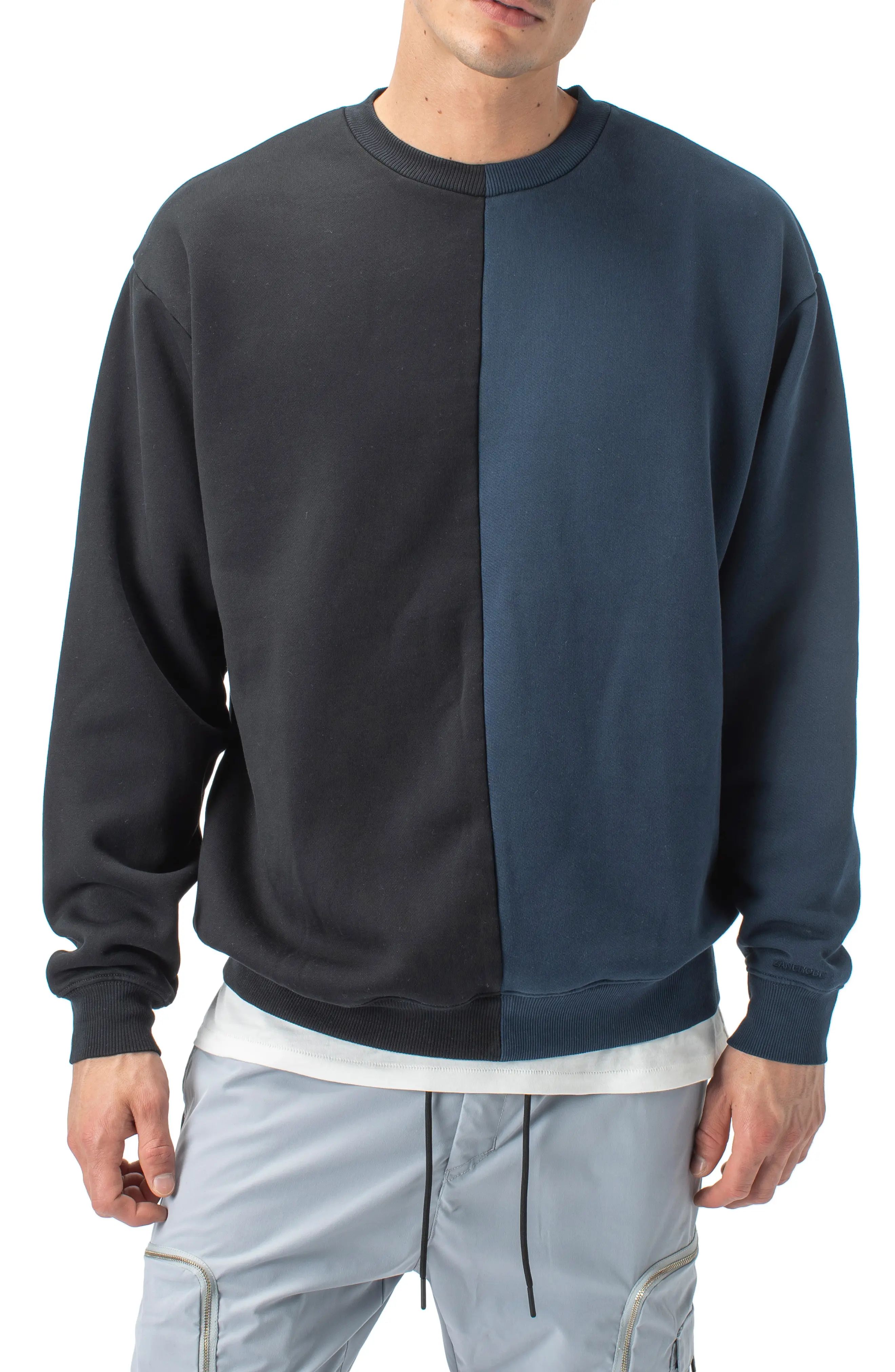 Men's Zanerobe Splice Crewneck Sweatshirt, Size X-Large - Black | Nordstrom