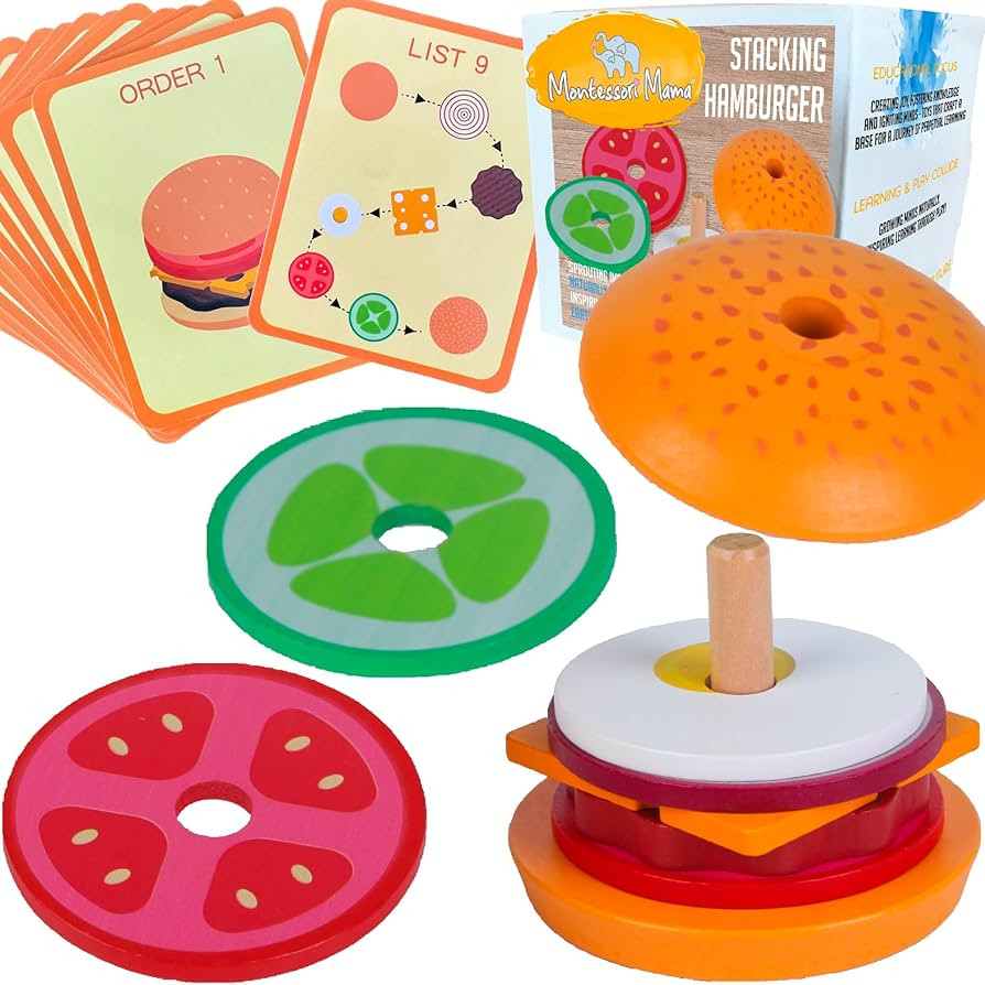 Montessori Mama Stacking Hamburger Toy, Create a Burger Sequencing Stacker, Food Stacking Toys Hamburger, Multi Cultural Play Food Sorting Toy | Amazon (US)