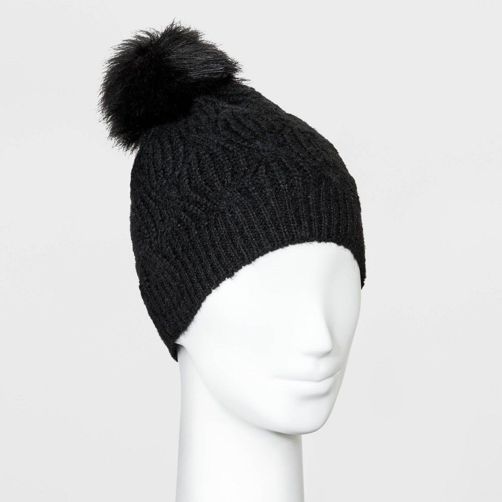 Women's Shaker Cable Pom Beanie - A New Day Black | Target