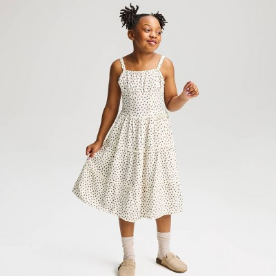 Girls' Floral Midi A-Line Dress - Cat & Jack™ Cream XS | Target