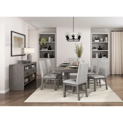 Rustic Design Dining Table Pc Settable W Extension Leaf And X Fabric Upholstered Side Chairs Dining Room Furniture | Wayfair North America