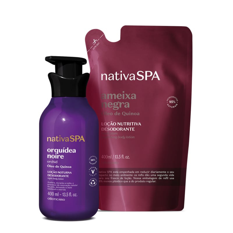 Combo Nativa SPA: Loção Noturna Orquídea Noire 400ml + Refil Loção Hidratante Corporal Ameix... | oBoticario (BR)