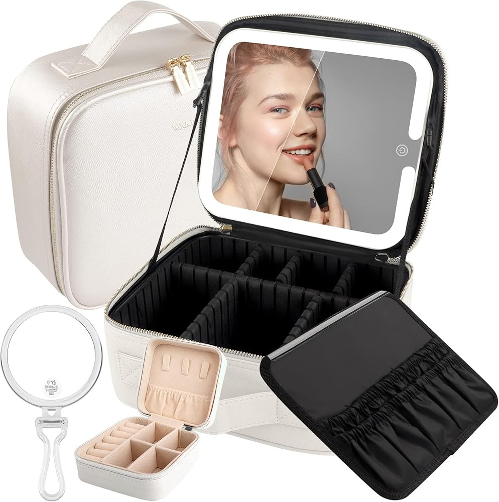 Wangselect Bolsa de maquillaje con espejo y luz, Small & Caqui | Amazon (US)