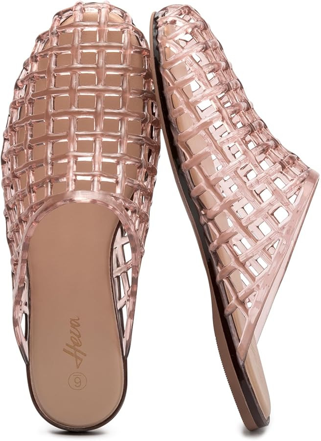 HEVA Women's Jelly Slide Sandals - Clear Mesh Hollow Slip On Closed Toe Slippers - Lightweight Ca... | Amazon (US)