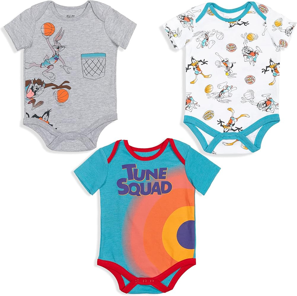space jam Looney Tunes Baby Boys 3 Pack Short Sleeve Bodysuit | Amazon (US)