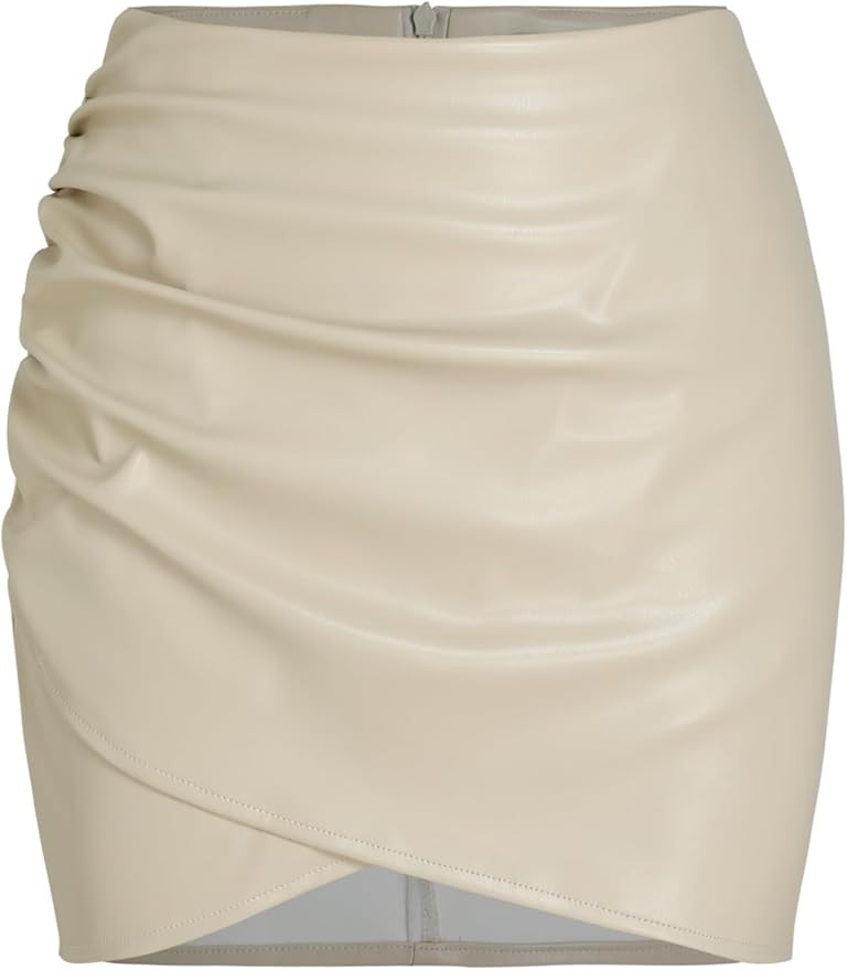 CIDER Faux Leather Ruched Mini Skirt | Amazon (US)