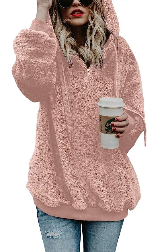 Acelitt Women's Fuzzy Casual Loose Oversized Sweatshirt Hooded with Pockets (11 Color,S-XXL) | Amazon (US)