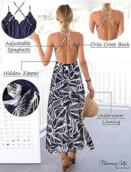Blooming Jelly Women's Deep V Neck Sleeveless Summer Asymmetrical Floral Maxi Dress | Amazon (US)