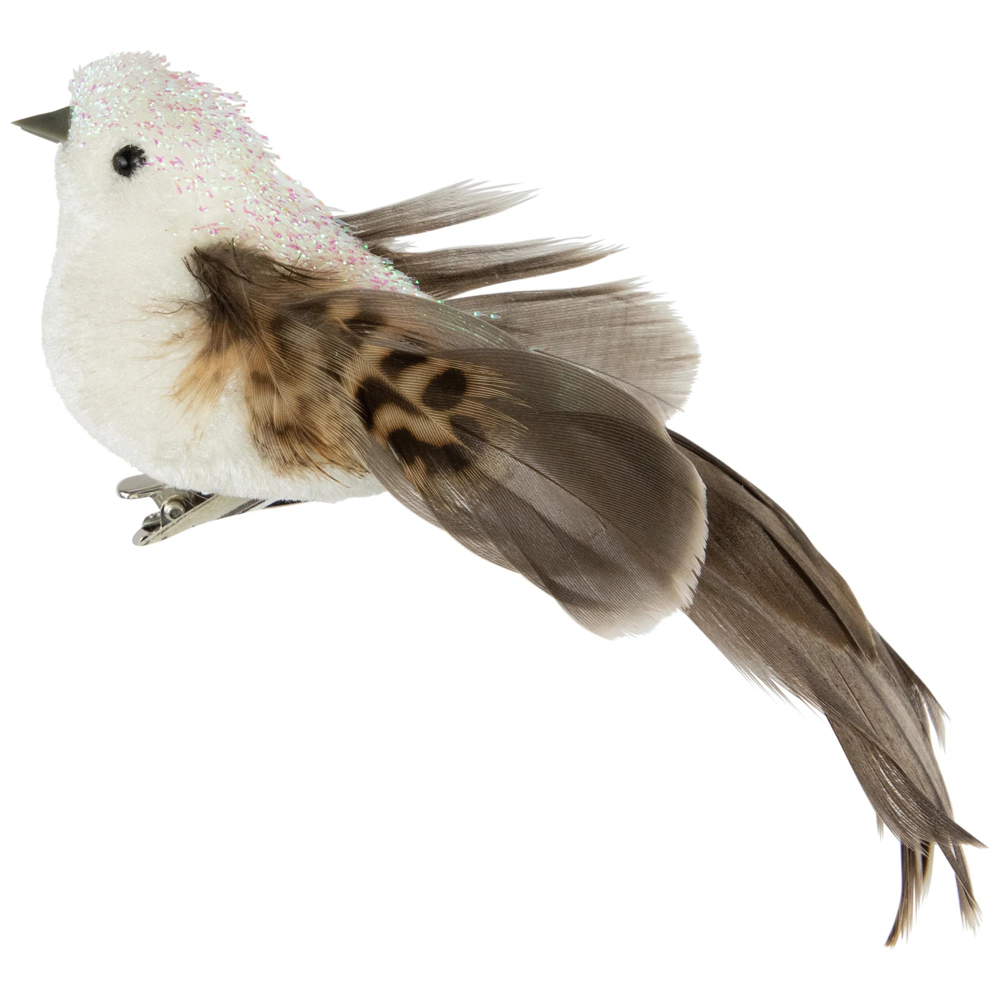 6" White and Brown Bird with Clip and Feathers Christmas Ornament | Wayfair North America