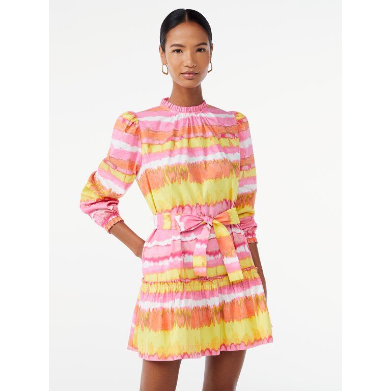 Scoop Women's Mock Neck Tiered Mini Dress - Walmart.com | Walmart (US)