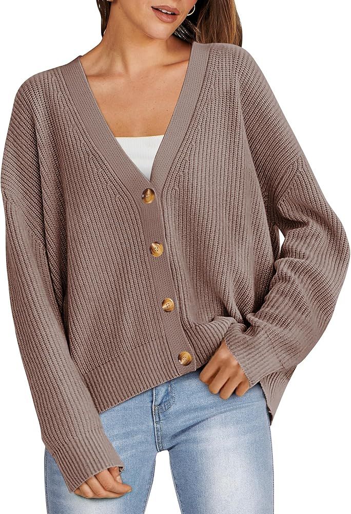 ANRABESS Women Cardigan Sweaters 2024 Fall Oversized Button Open Front Knit Lightweight Cardigans... | Amazon (US)