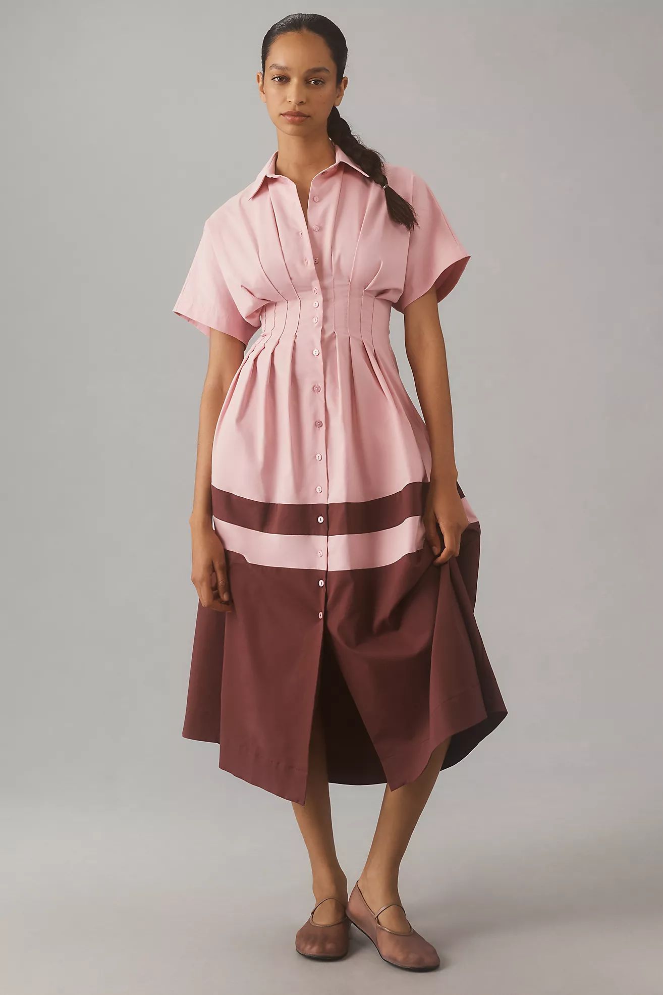 The Tobie Button-Front Pleated Shirt Dress by Exquise | Anthropologie (US)