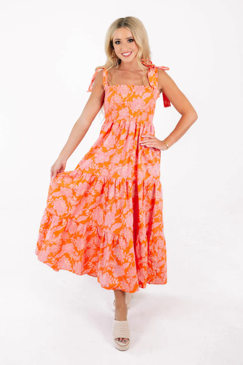 Full Time Fun Midi Dress - Orange | The Impeccable Pig