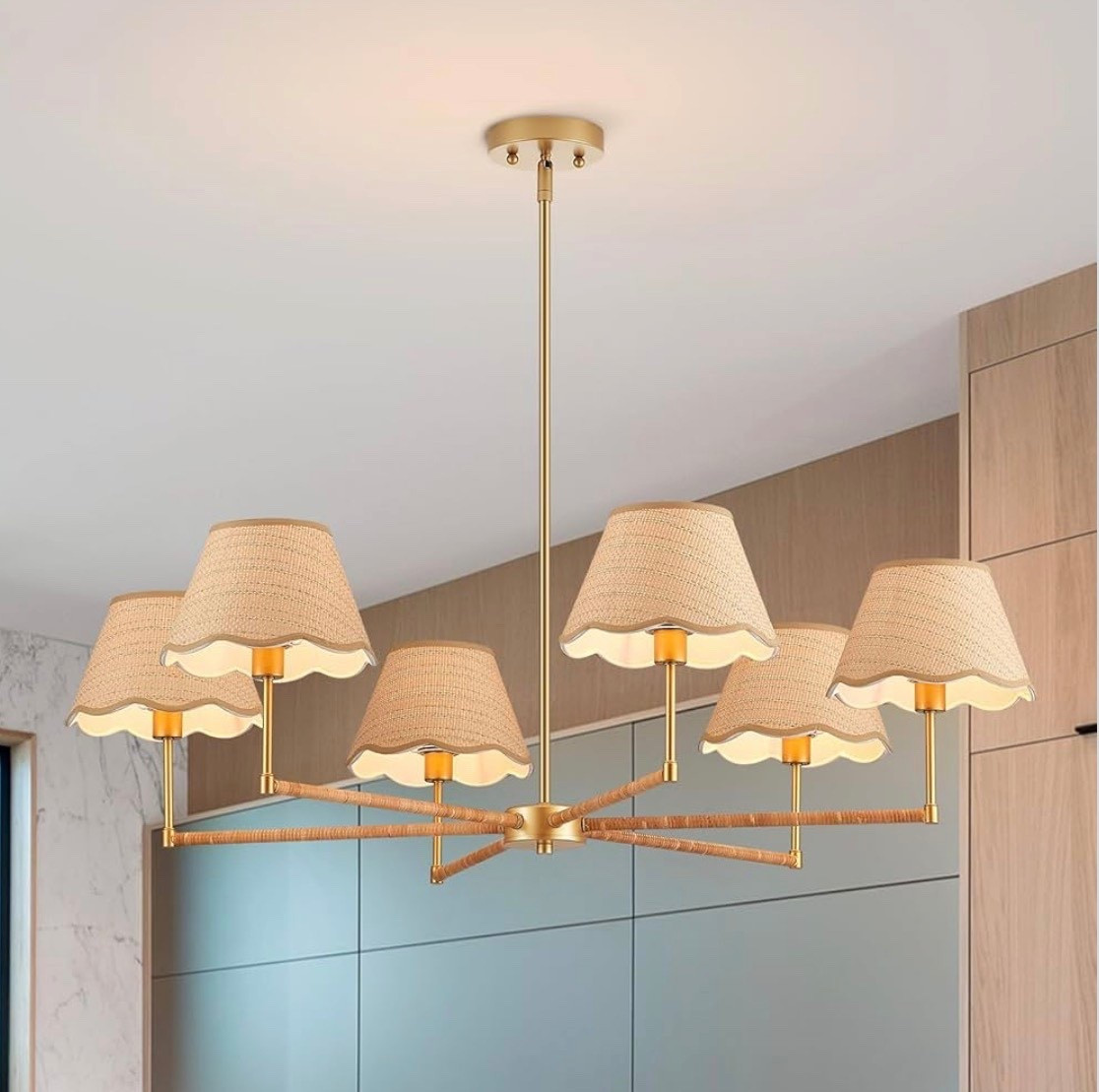 Chandelier with rattan and scallop details. Amazon spring sale! 

#LTKmomlife #LTKSaleAlert #LTKHome