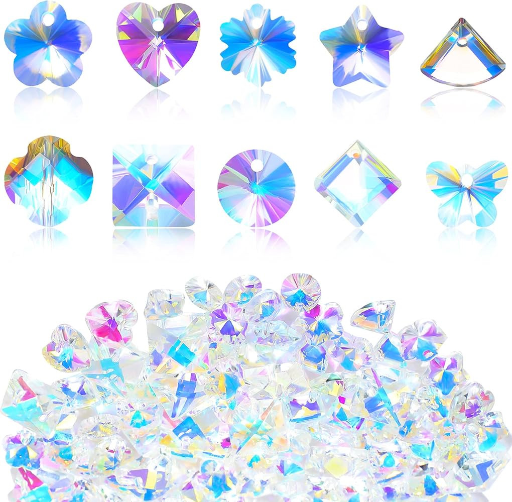 Hicarer 120 Pcs Chakra Natural Stone Beads AB Crystal Charms Butterfly Heart Snowflake Loose Bead... | Amazon (US)