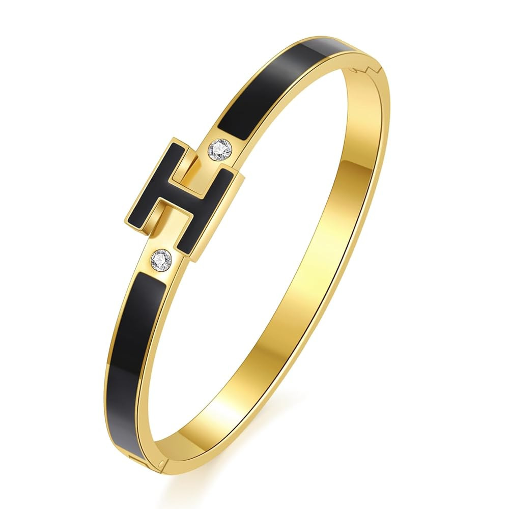 H Bracelet for Women - 18K Gold Plated Titanium Steel Cuff | Cubic Zirconia Bangle Jewelry Gift, ... | Amazon (US)