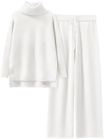 ANRABESS Women Two Piece Outfits Oversized Turtleneck Knit Pullover Sweater Top Wide Leg Pants Lo... | Amazon (US)
