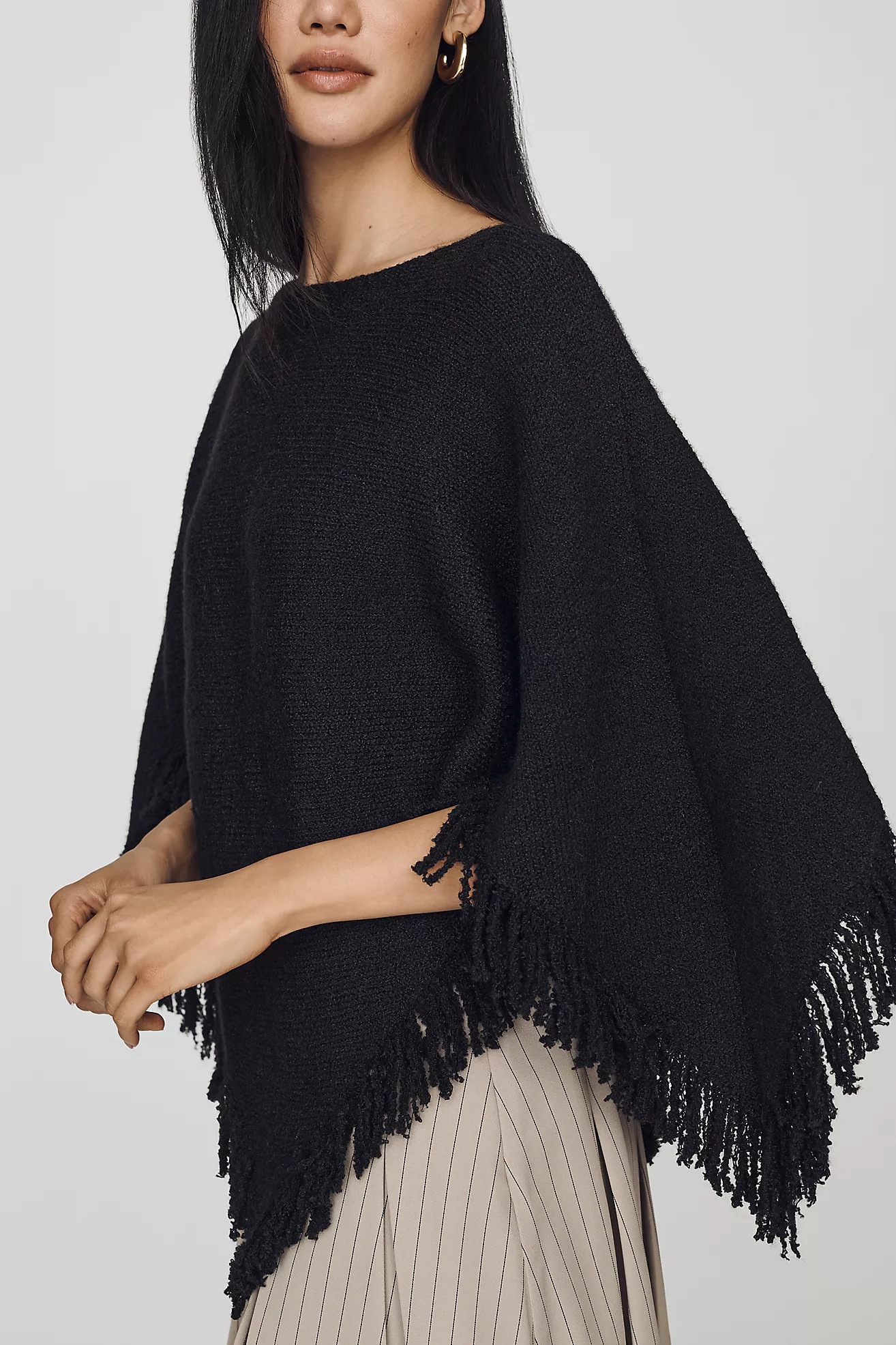 By Anthropologie Knit Fringe Triangle Poncho | Anthropologie (US)