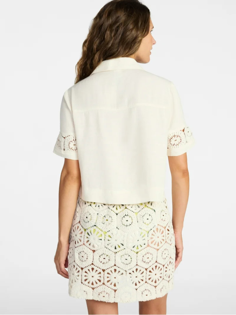 Time and Tru Women's and Women's Plus Size Palm Crochet Coverup Top, Sizes XS-3X | Walmart (US)