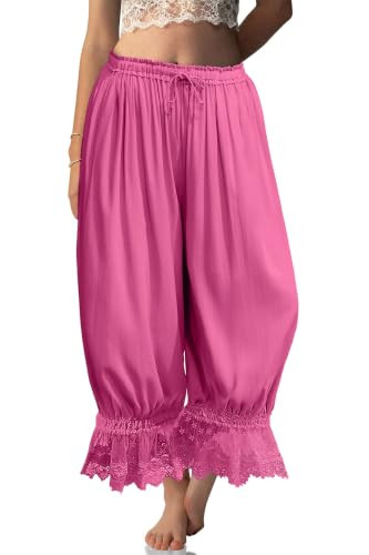 TARSE Women Linen Lace Trim Long Bloomers Pants Ruffle Victorian Vintage Pantaloons Summer Beach ... | Amazon (US)