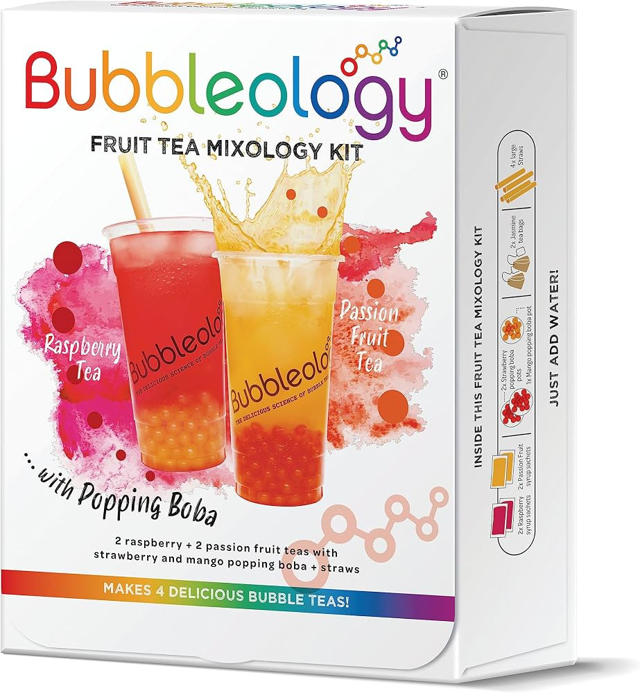 Bubbleology Fruit Bubble Tea Mixology Kit with Popping Boba (Pack of 1) Makes 4 Delicious Bubble ... | Amazon (UK)