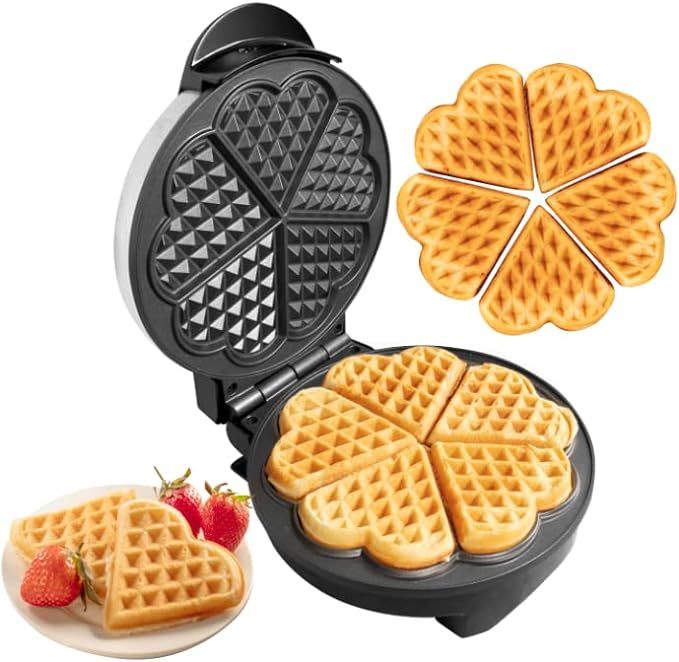 Heart Waffle Maker - Makes 5 Heart-Shaped Waffles - Non-Stick Baker for Easy Cleanup, Electric Wa... | Amazon (US)
