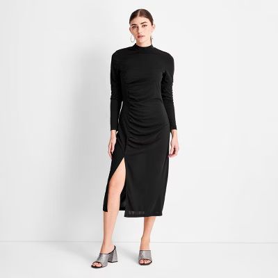 Women's Long Sleeve Mock Neck Side Ruched Slit Midi Dress - Future Collective™ with Kahlana Bar... | Target