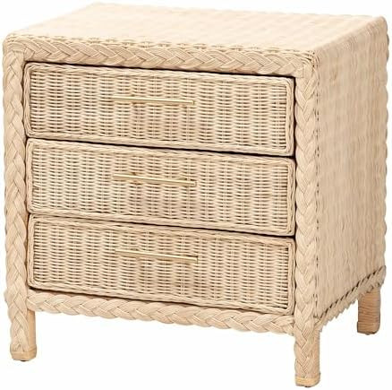 bali & pari Lanica Japandi Sun Bleached Rattan 3-Drawer Nightstand | Amazon (US)