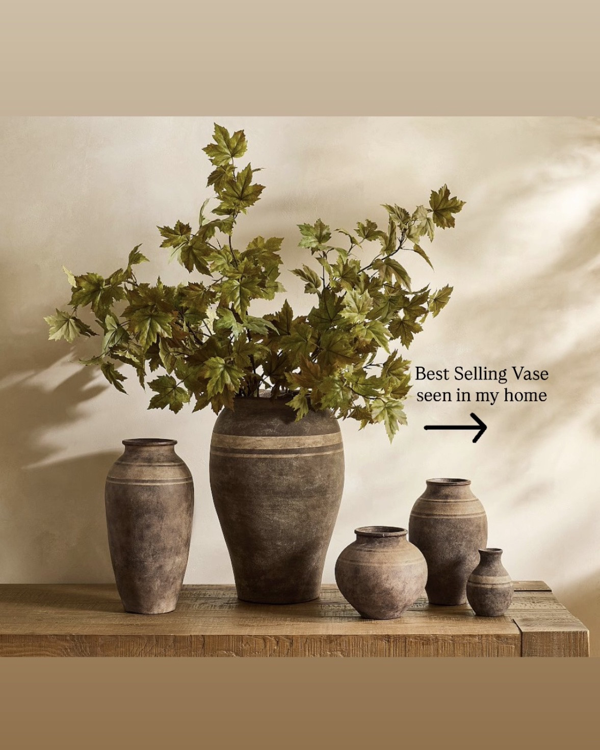 Follower favorite Brown terracotta vase, green hydrangeas, double handle ruffle vase, rattan candle, fall candles and more home decor accessories.