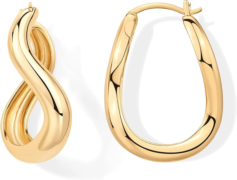 PAVOI 14K Gold Plated Sterling Silver Posts Chunky Wavy Hoop Earrings for Women | Lightweight Sta... | Amazon (US)